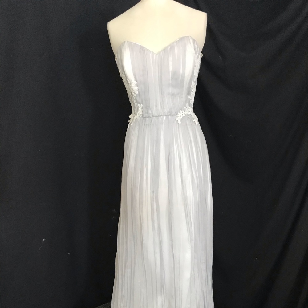 Pas De Deux, Strapless Sweetheart Gray Silk Chiffon Sheath Gown Alencon …